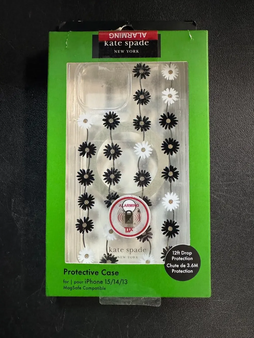 New Kate Spade Iphone 15/14/13 Black & White Floral with Gems Protective Case